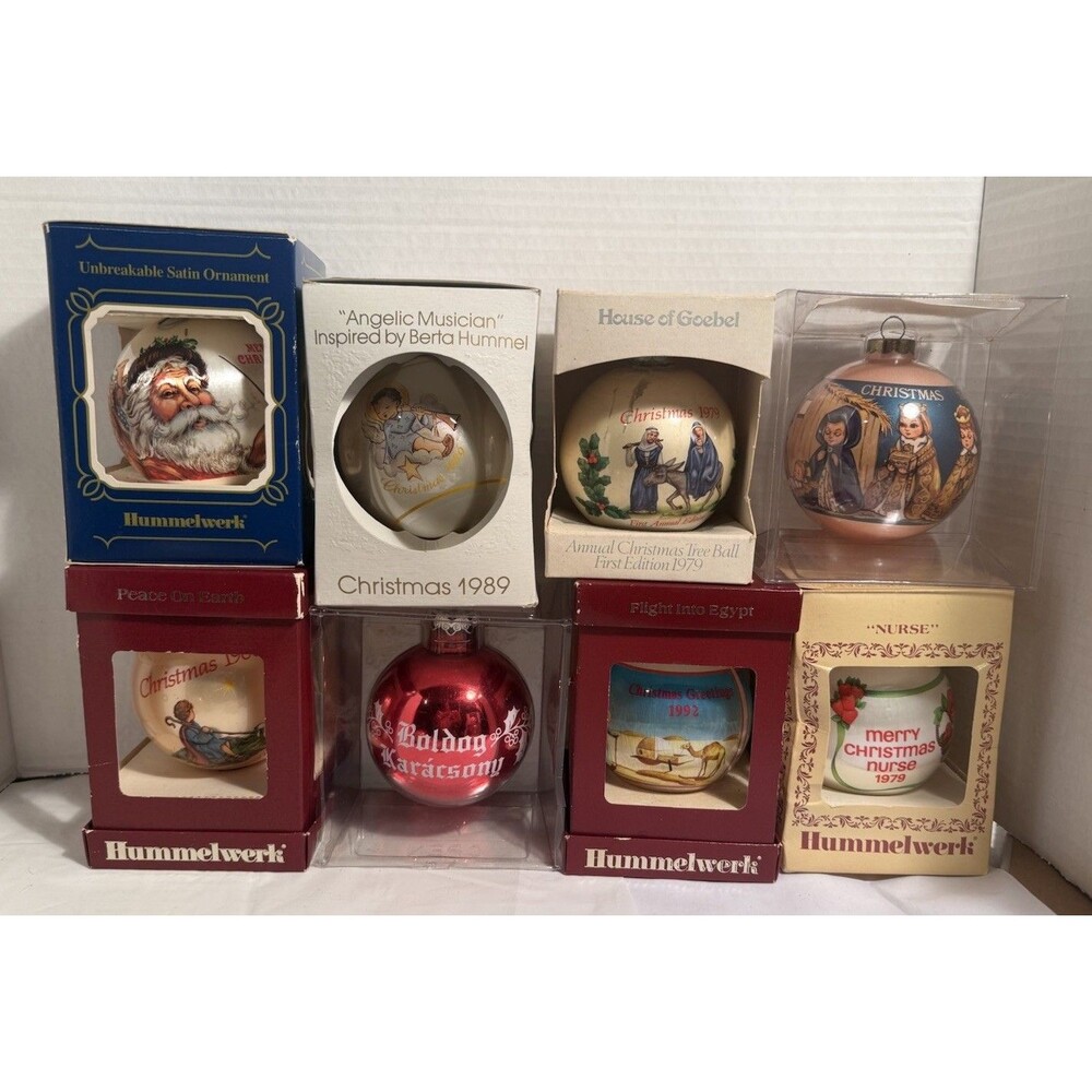 Hummelwerk Goebel Hummel Glass Satin Ornaments ‘79 89 92 Lot of 9 Original Boxes